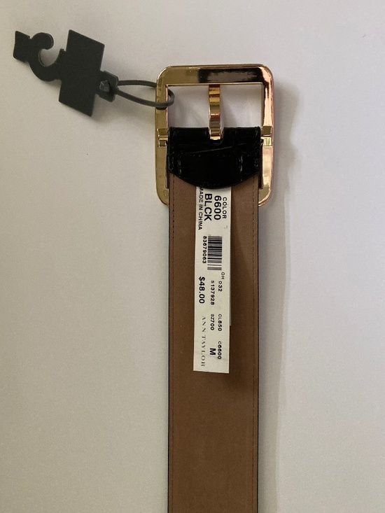 Ann Taylor Black Croc-Embossed Leather Belt/Gold Tone Buckle/137928/Size M/NWT! main image 8